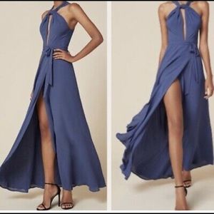 Reformation Bluebird Sol Cocktail Wrap Maxi Gown